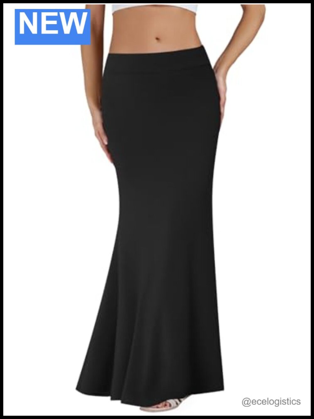 Foldover High Waist Maxi Skirt Flowy A-Line Stretchy Jersey Knit